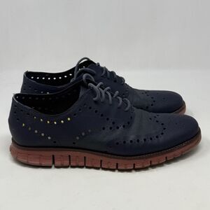 Cole Haan ZeroGrand Remastered Shoes Mens 10 M Blue Leather Wingtip No Stitch